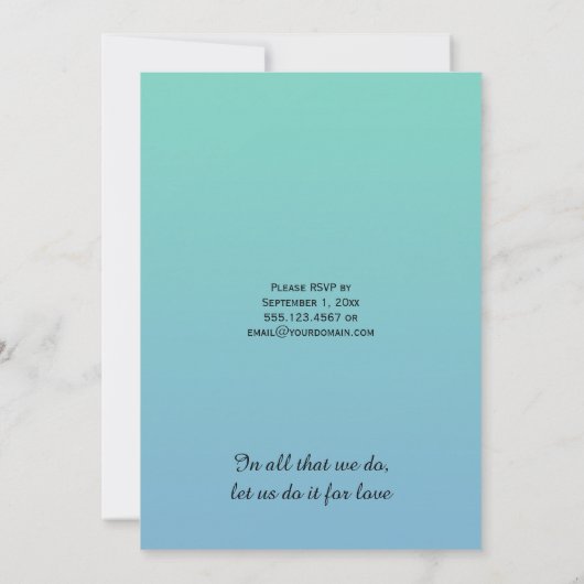ターコイズブルーのオンブルオーバーレイ写真受付のみ 招待状 (裏面)