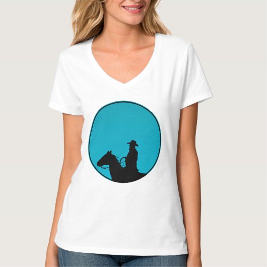 ターコイズブルーのカウボーイシルエット Tシャツ (正面)