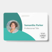 ターコイズブルーのカスタマイズ写真、ロゴ、バーコード付き社員証 バッジ (正面)