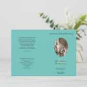 ターコイズブルーのカトリック折りたたみ式結婚式プログラムテンプレート 招待状 (スタンド正面)