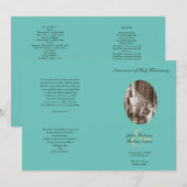 ターコイズブルーのカトリック折りたたみ式結婚式プログラムテンプレート 招待状 (正面/裏面)