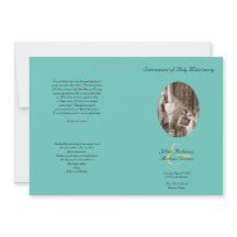 ターコイズブルーのカトリック折り式結婚式プログラムテンプレート