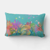 ターコイズブルーのカラフルな水彩花 ランバークッション (裏面)
