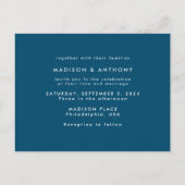 ターコイズブルーのカリグラフィーで「Save the Date」 ウェディングフォト インビテーションポストカード (裏面)