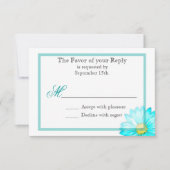 ターコイズブルーのガーベラダイシーのシンプルな結婚式招待状 出欠カード (正面)