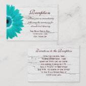 ターコイズブルーのガーベラダイシーの結婚式の披露宴向け方向カード エンクロージャーカード (正面/裏面)