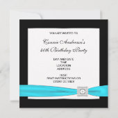 ターコイズブルーのクラシックなブラック 40歳の誕生日パーティー 招待状 (裏面)