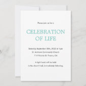 ターコイズブルーのクラシックな写真付きお別れの会の案内 招待状 (裏面)