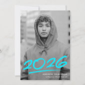 ターコイズブルーのクラスオブ2026写真卒業式 案内状 (正面)