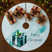 ターコイズブルーのクリスマスギフトツリースカート