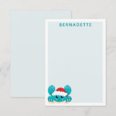 ターコイズブルーのクリスマス カニのカスタマイズ商品 ノートカード (正面/裏面)