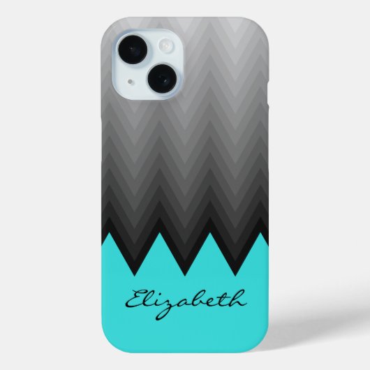 ターコイズブルーのグラデーション・ジグザグ柄 カスタムネーム Case-Mate iPhoneケース (裏面)