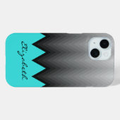 ターコイズブルーのグラデーション・ジグザグ柄 カスタムネーム Case-Mate iPhoneケース (裏面 (横))
