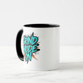 ターコイズブルーのグラフィティ風「Grind Mode On」 マグカップ (正面左)
