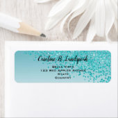 ターコイズブルーのグリッター モダン グラデーション 返信住所ラベル ラベル (インサイチュ)