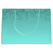ターコイズブルーのグリッター ラージペーパーバッグ (正面)