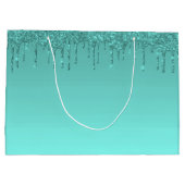 ターコイズブルーのグリッター ラージペーパーバッグ (裏面)