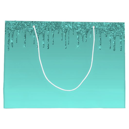 ターコイズブルーのグリッター ラージペーパーバッグ (裏面)