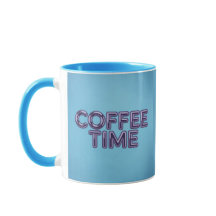 ターコイズブルーのコーヒータイムパープルテキストマグカップ