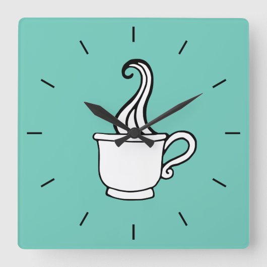 ターコイズブルーのコーヒーダイナーの壁時計 スクエア壁時計 (正面)