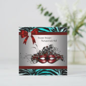 ターコイズブルーのシマウマのスイート16マスカレードパーティー 招待状 (スタンド正面)