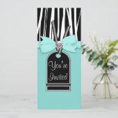 ターコイズブルーのシマウマパーティー招待状テンプレート 招待状 (スタンド正面)