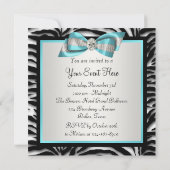 ターコイズブルーのシマウマパーティー招待状 招待状 (裏面)