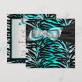 ターコイズブルーのシマウマ　オールオケージョン　パーティー招待状 招待状 (正面/裏面)