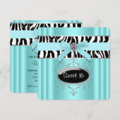 ターコイズブルーのシマウマ スイート16の誕生日パーティー 招待状 (正面/裏面)