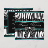 ターコイズブルーのシマウマ スイート16の誕生日パーティー 招待状 (正面/裏面)