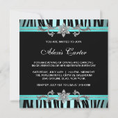 ターコイズブルーのシマウマ スイート16 誕生日パーティー 招待状 (裏面)