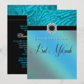 ターコイズブルーのシマウマ バット ミッツヴァーの招待状 招待状 (正面/裏面)