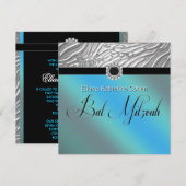 ターコイズブルーのシマウマ バット・ミツバ 招待状 (正面/裏面)