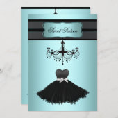 ターコイズブルーのシャンデリア スイート16の誕生日パーティー 招待状 (正面/裏面)