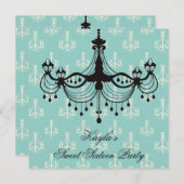ターコイズブルーのシャンデリア スイート16パーティー 招待状 (正面/裏面)