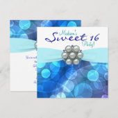 ターコイズブルーのスイート16誕生日パーティー 招待状 (正面/裏面)