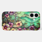 ターコイズブルーのステンドグラスの花 Case-Mate iPhoneケース (裏面 (横))