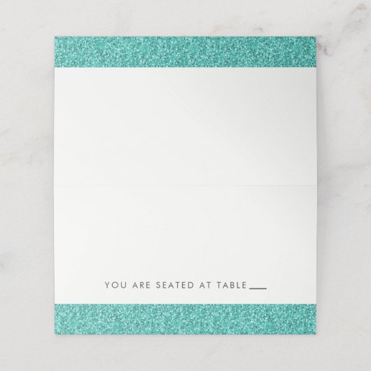 ターコイズブルーのスパークルグリッターの名札 プレイスカード (外部開封)