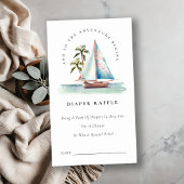 ターコイズブルーのセーリングボートとヤシの木のオムツくじ ベビーシャワー エンクロージャーカード