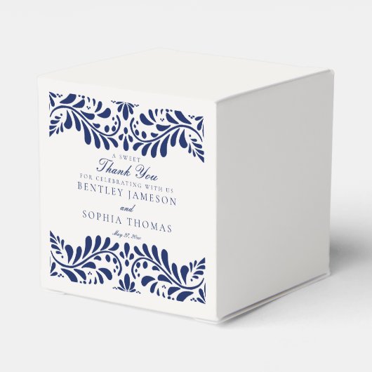 ターコイズブルーのタレヴェラ・タイル スペイン風フィエスタ ウェディング フェイバーボックス (裏面サイド)