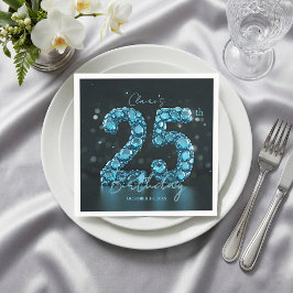 ターコイズブルーのダイヤモンドジェムストーンが輝く25歳の誕生日 スタンダードカクテルナプキン