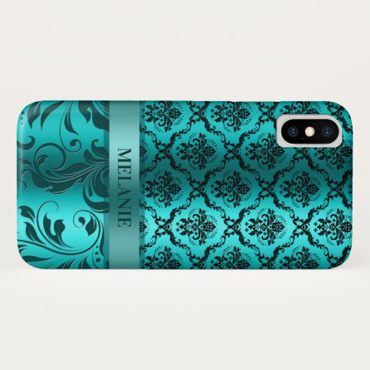 ターコイズブルーのダンマスクとメタリックアクセント Case-Mate iPhoneケース (裏面(横))