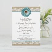 ターコイズブルーのデイジーとホワイトレースのブライダルシャワー 招待状 (スタンド正面)
