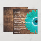 ターコイズブルーのデイジー　天然木のウェディング招待状 招待状 (正面/裏面)