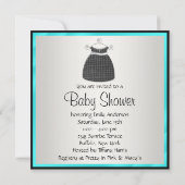 ターコイズブルーのドレスと靴のベビーシャワー　ターコイズブルー　ブラック　ベビーガールシャワー 招待状 (裏面)