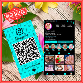 ターコイズブルーのネイルサロンInstagram QR 名刺