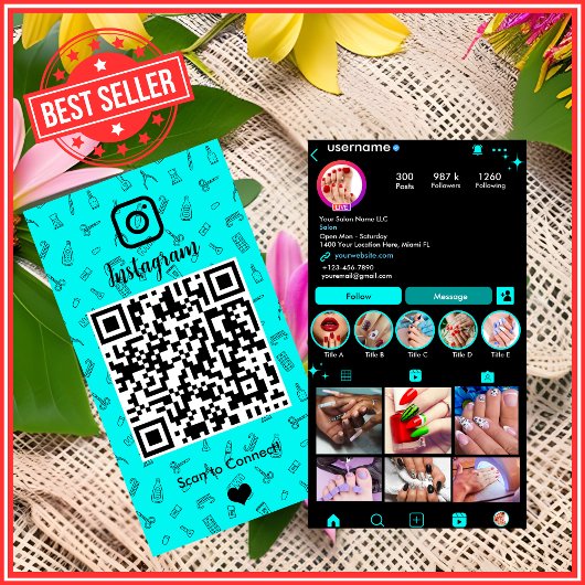 ターコイズブルーのネイルサロンInstagram QR 名刺