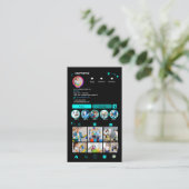 ターコイズブルーのハウスキーピングサービス向けInstagram QRコード 名刺 (スタンド正面)