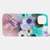 ターコイズブルーのバラ,白いアネモネの花のイニシャル Case-Mate iPhoneケース (裏面 (横))