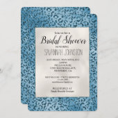 ターコイズブルーのヒョウ柄グリッター ブライダル 招待状 (正面/裏面)